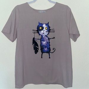 MISSLOOK Blue Cat Gray Short Sleeve Textured Top